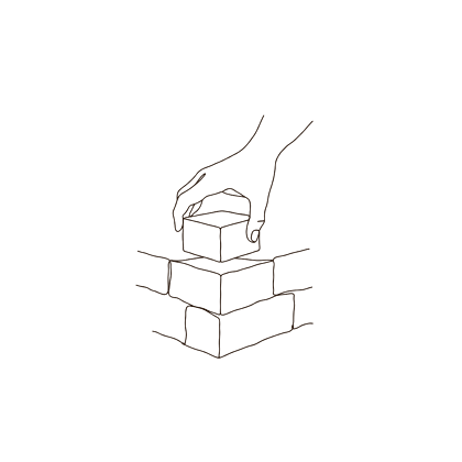 Line drawing of a cornerstone being set