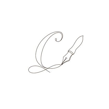 Line drawing of a pen nib drawing a letterform
