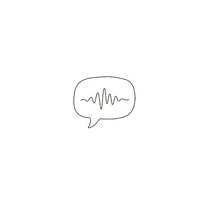 Line drawing of a speech bubble with a soundwave