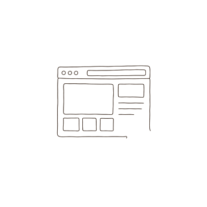 Line drawing of a half-assembled browser window